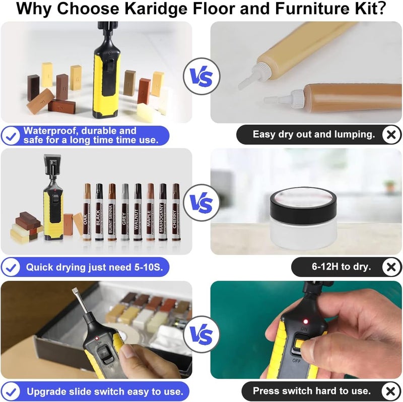 Karidge Laminate Vinyl Floor Repair Kit with Heat Pen, 11 Colors Hardwood Floor Wax Wood Furniture Touch up Marker Linoleum Lvp Repair Kit Covers Scratches, Stains, Cracks, Holes for Floor, Door, Cabinet - Image 3